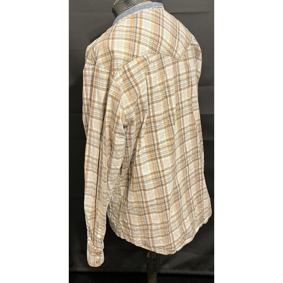 Wrangler Retro Shirt Mens 2XL Brown Blue Plaid Western Snap Denim Collar - Picture 5 of 9